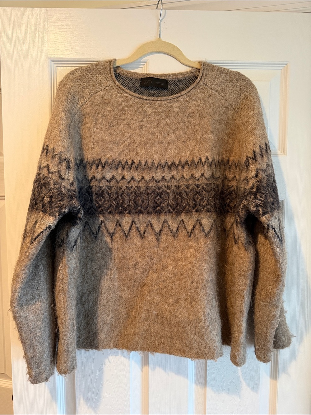 Zara Brown Patterned Crewneck Sweater